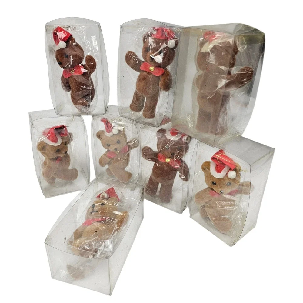 Lot of 15‎ Vtg Style Flocked Teddy Bear Christmas Ornaments Individually Boxed
